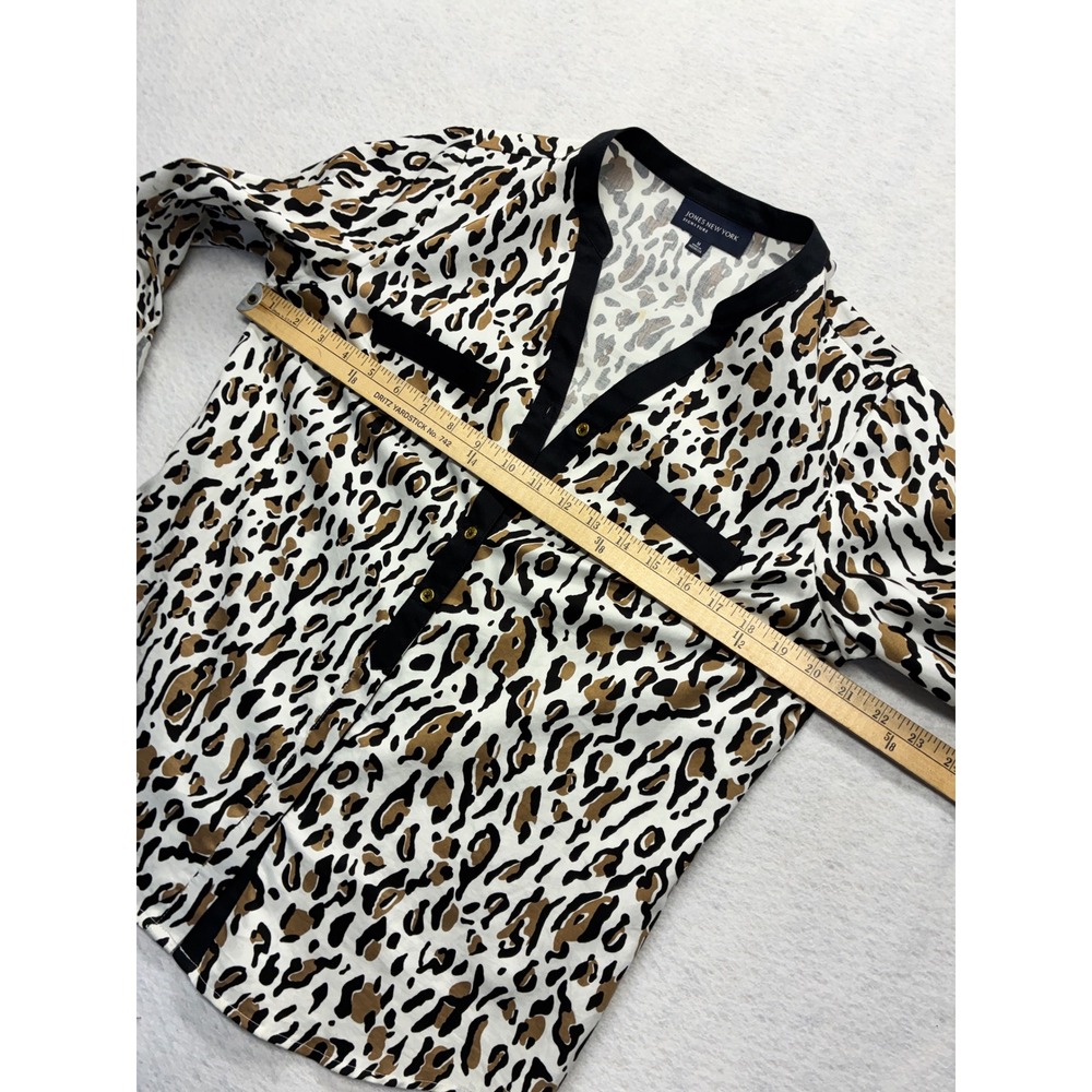 Jones New York Signature Leopard Animal Print Blouse Mob Wife Office Med Cotton - Picture 7 of 9